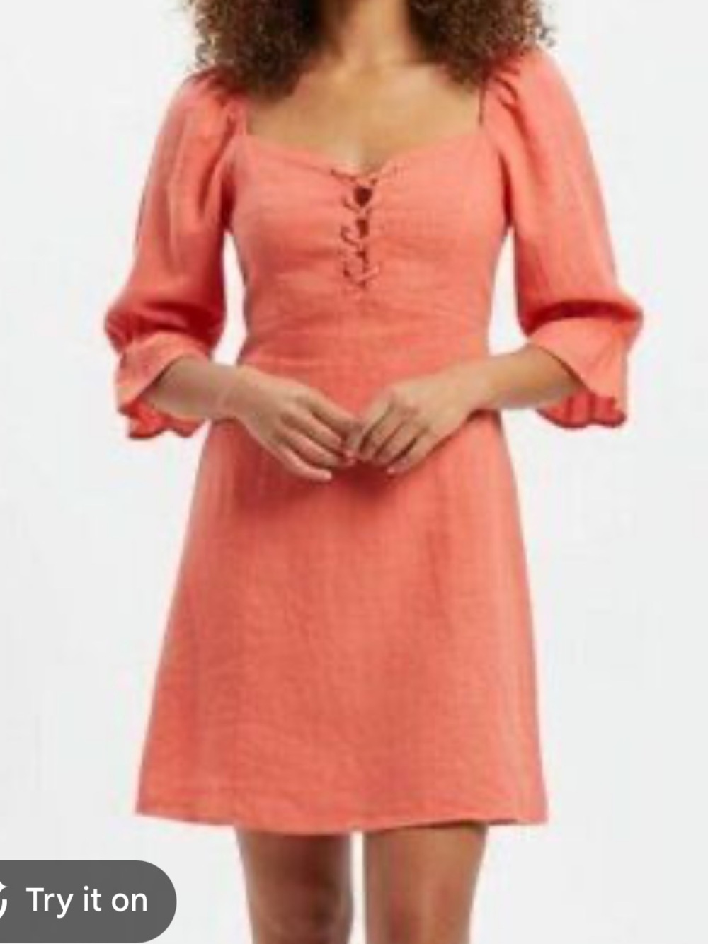 Puff sleeve lace up linen dress